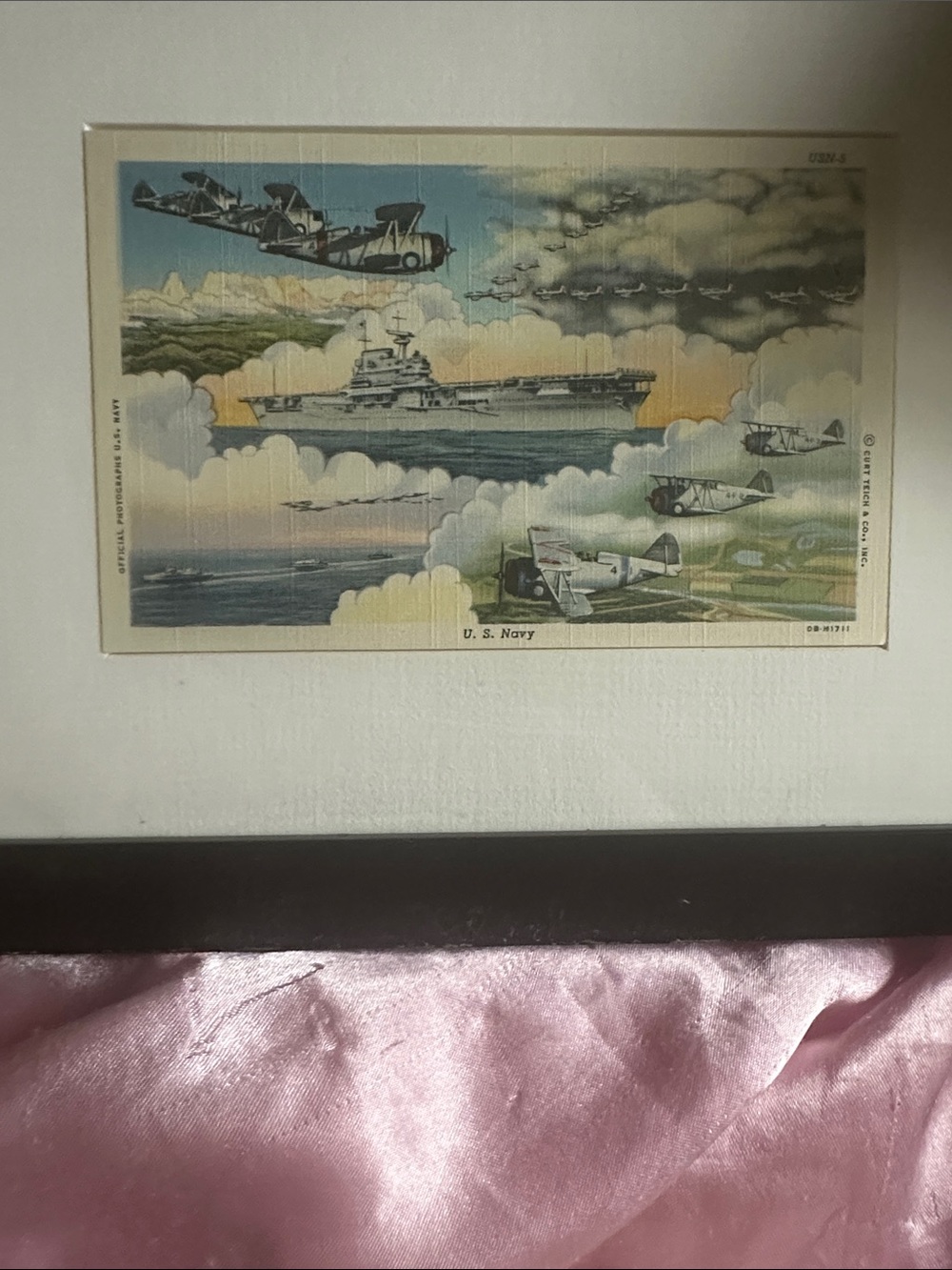Vintage U.S. Navy Aircraft Carrier postcard - Blue & Cream